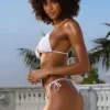 Crinkle Swim Halter Neck Triangle Bikini Top in White