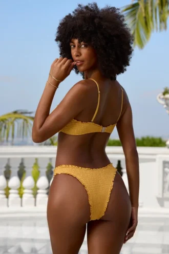 Crinkle Swim Hipster Bikini Bottoms in Marigold
