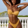 Crinkle Swim Hipster Bikini Bottoms in Marigold