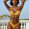 Crinkle Swim Hipster Bikini Bottoms in Marigold