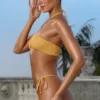 Crinkle Swim Strappy Bandeau Bikini Top in Marigold