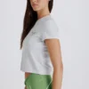 Cropped Graphic T-Shirt in Grey Marl