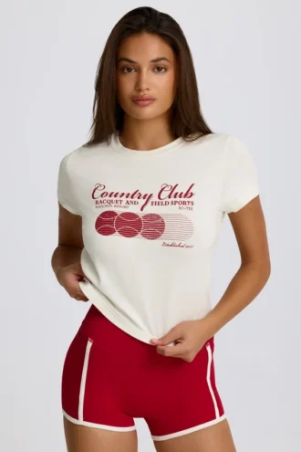 Cropped Graphic T-Shirt in Ivory