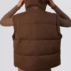 Cropped Puffer Jacket with Detachable Sleeves in Cocoa Brown