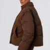 Cropped Puffer Jacket with Detachable Sleeves in Cocoa Brown