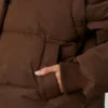 Cropped Puffer Jacket with Detachable Sleeves in Cocoa Brown