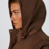 Cropped Puffer Jacket with Detachable Sleeves in Cocoa Brown