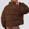 Cropped Puffer Jacket with Detachable Sleeves in Cocoa Brown