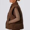 Cropped Puffer Jacket with Detachable Sleeves in Cocoa Brown