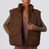 Cropped Puffer Jacket with Detachable Sleeves in Cocoa Brown