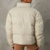 Cropped Puffer Jacket with Detachable Sleeves in Sand