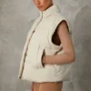 Cropped Puffer Jacket with Detachable Sleeves in Sand