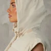 Cropped Puffer Jacket with Detachable Sleeves in Sand