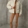 Cropped Puffer Jacket with Detachable Sleeves in Sand