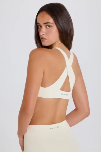 Crossback V-Neck Sports Bra in Cream