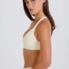 Crossback V-Neck Sports Bra in Cream