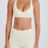 Crossback V-Neck Sports Bra in Cream
