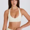 Crossback V-Neck Sports Bra in Cream