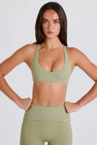 Crossback V-Neck Sports Bra in Matcha