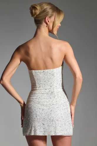 Crystella Embellished Strapless Corset Mini Dress in White