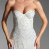 Crystella Embellished Strapless Corset Mini Dress in White