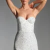 Crystella Embellished Strapless Corset Mini Dress in White