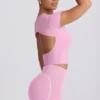 Cut-Out Longline T-Shirt in Dusty Pink