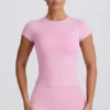 Cut-Out Longline T-Shirt in Dusty Pink