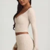 Dagny Ruffle Long-Sleeve Lace Top in Ivory
