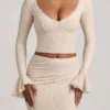 Dagny Ruffle Long-Sleeve Lace Top in Ivory