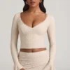 Dagny Ruffle Long-Sleeve Lace Top in Ivory