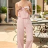 Dalila Wide-Leg Cotton-Poplin Trousers in Pink White Stripe