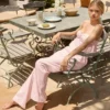 Dalila Wide-Leg Cotton-Poplin Trousers in Pink White Stripe