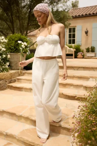 Dalila Wide-Leg Cotton-Poplin Trousers in White