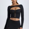 Dalla Modal Button-Detail Low-Rise Mini Skirt in Black