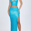 Danica Embellished Low-Rise Maxi Skirt in Turquoise