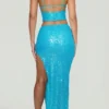 Danica Embellished Low-Rise Maxi Skirt in Turquoise