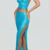 Danica Embellished Low-Rise Maxi Skirt in Turquoise