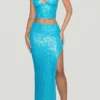Danica Embellished Low-Rise Maxi Skirt in Turquoise