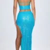 Danica Embellished Low-Rise Maxi Skirt in Turquoise