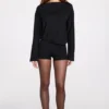Dara Modal Long-Sleeve Backless Romper in Black