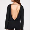 Dara Modal Long-Sleeve Backless Romper in Black