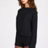 Dara Modal Long-Sleeve Backless Romper in Black