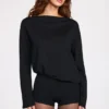 Dara Modal Long-Sleeve Backless Romper in Black