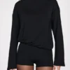 Dara Modal Long-Sleeve Backless Romper in Black