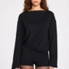 Dara Modal Long-Sleeve Backless Romper in Black