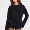 Dara Modal Long-Sleeve Backless Romper in Black