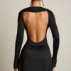 Darana Open-Back Draped A-Line Mini Dress in Black