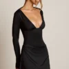 Darana Open-Back Draped A-Line Mini Dress in Black