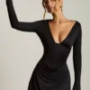 Darana Open-Back Draped A-Line Mini Dress in Black